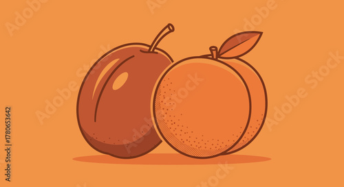 Vibrant cartoon illustration showcasing two distinct fruit varieties in orange hues