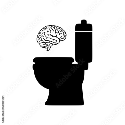 Flush human brain in Commode Line Art