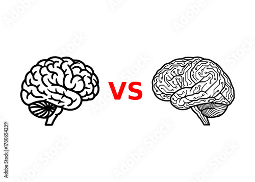Human Brain Vs Artificial Intelligence Line Art