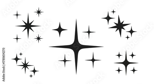 Set of sparkling star icons and glitter elements representing shine, magic, and celebration