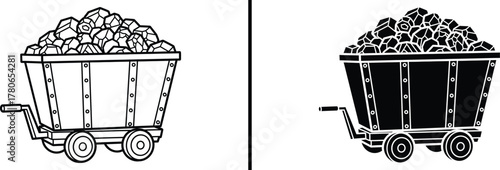 Mining Cart with Coal Icon – Industrial Mining and Transportation Illustration