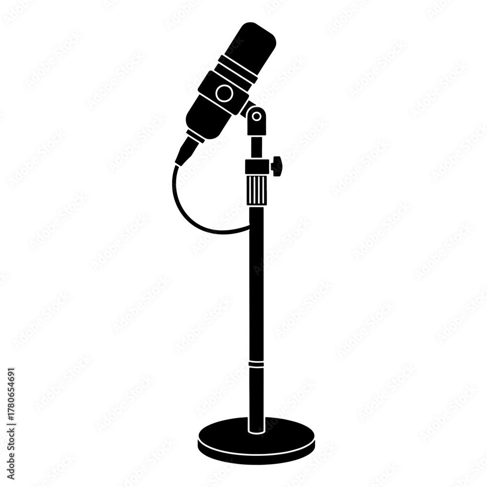Obraz premium Studio Microphone Icon Vector - Podcast Mic Silhouette on Stand