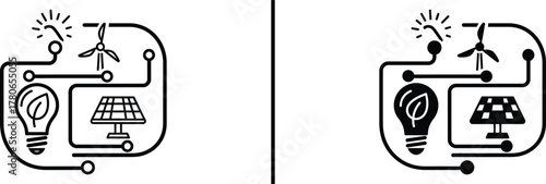 Renewable Energy Technology Icon – Solar, Wind, and Eco Circuit Design