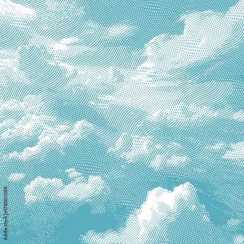 Halftone blue sky and cloud halftone texture background for graphic design.