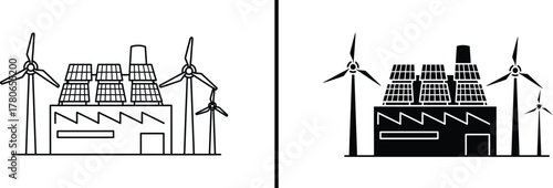 Eco-Friendly Factory with Solar Panels and Wind Turbines – Green Energy