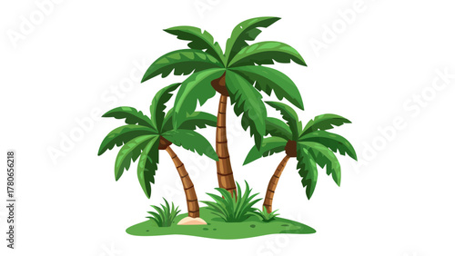 Tropical Paradise: Palm trees stand tall on a serene tropical island, their lush green fronds swaying gently in the warm breeze, invoking a sense of tranquility and a vacation.
