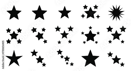 Collection of star icons in different sizes and formations, symbolizing achievement and recognition