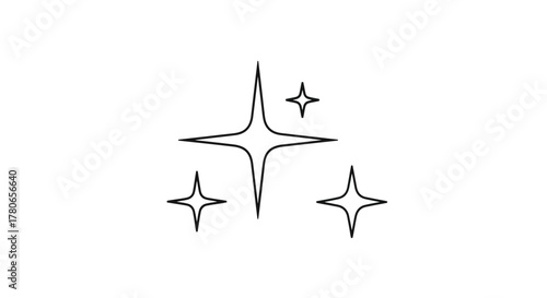 A quartet of stylized star sparkles, representing concepts of pristine cleanliness, radiant glow, and magical brilliance, ideal for adding a luminous touch to graphic designs and interfaces