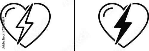 Broken Heart with Lightning Symbol Vector Design