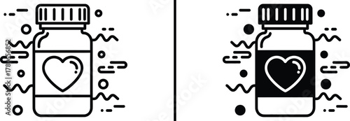 Heart Medicine Bottle Line Art Icon Illustration