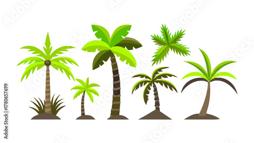 Tropical Palms Variety: A vibrant array of diverse palm trees, showcasing their unique forms and lush green foliage, evokes the spirit of exotic paradise, conveying the essence of a sun-kissed.