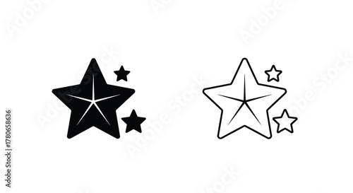 Collection of Star Icons Black and White Line Art and Silhouette Designs