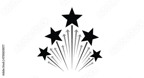 Dynamic illustration featuring five upward-rising stars, a graphic concept symbolizing achievement, excellence, success, and the aspiration for top-tier quality and outstanding performance