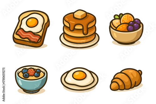 Breakfast cartoon icons ,morning, meal, food, cooking, cafe