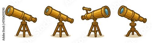 Telescope cartoon icons ,science, astronomy, space, observation, equipment