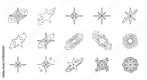 Celestial Line Art Collection Starry Galaxy Design Elements for Creative Projects