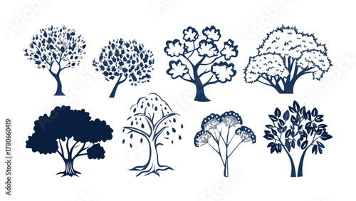 Various tree sketches: A diverse collection of artistic tree sketches, showcasing different forms and details. Each sketch is unique, offering a variety of shapes.