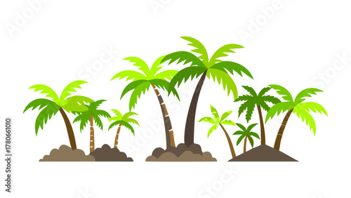Tropical Paradise: A collection of lush, green palm trees on the seashore. A vivid representation of idyllic vacations and travel, evoking feelings of relaxation and tropical vibes.