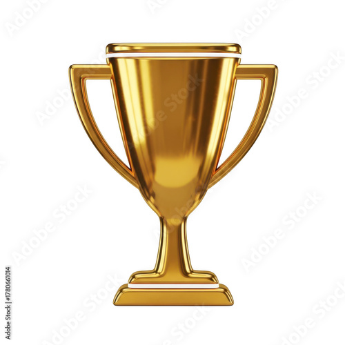 Golden Trophy Cup with White Accent Stripes on Background image isolated on a transparent background