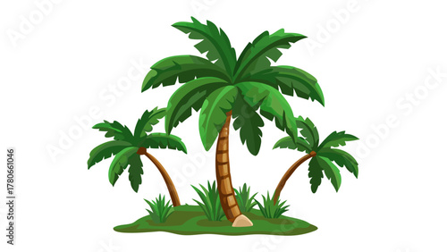 Tropical Palm Trio: A vibrant, verdant image showcasing three tropical palm trees swaying gently, set against a pristine backdrop, creating a sense of peace and relaxation.