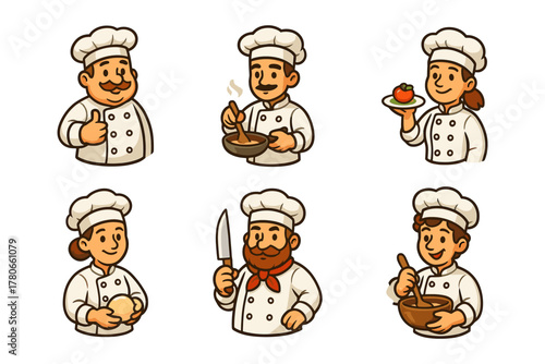 Chef cartoon icons ,cook, kitchen, restaurant, food, profession