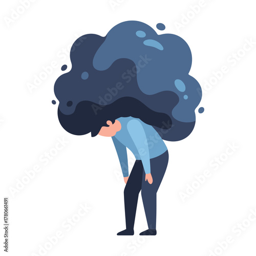 Person with dark cloud above head symbolizing depression, sadness, and mental health struggle