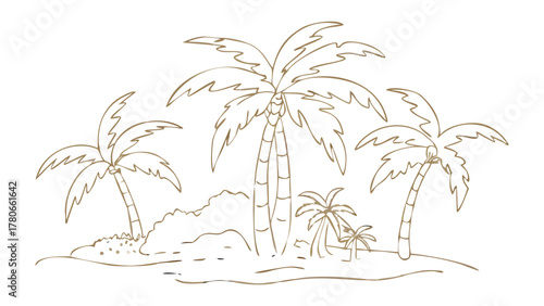 Island Palms Silhouette: A serene tropical scene featuring a cluster of palm trees on a small island. A sketch of the natural beauty that captures the essence of a peaceful island getaway.