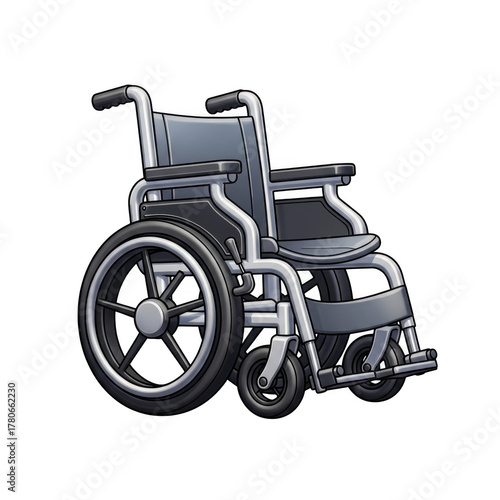 Gray Wheelchair with Large Rear Wheels and Small Front Casters on Background graphic design isolated on a transparent background