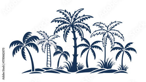 Island Paradise: An illustration of a group of lush palm trees, their fronds swaying gently in the tropical breeze, evokes a sense of escape and tranquility.