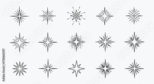 Collection of abstract starburst and sparkle icons, representing light and celebration