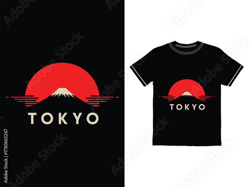 Mount Fuji and Tokyo text logo graphic design for apparel and prints