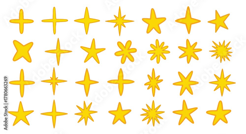 Collection of shining stars in various shapes and sizes, perfect for adding a touch of brilliance to any design!