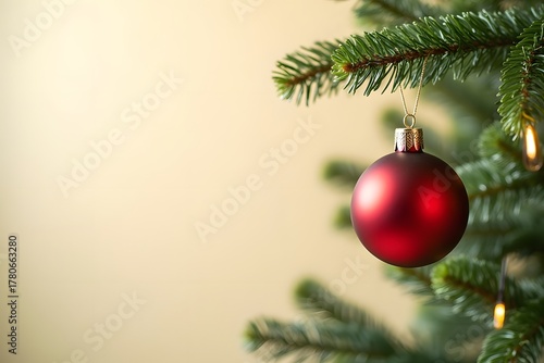 simple Seasonal, festive background image of bright, fun, cheerful holiday ornament, Christmas tree decoration, hanging tree ornament for decking the tree on plain background