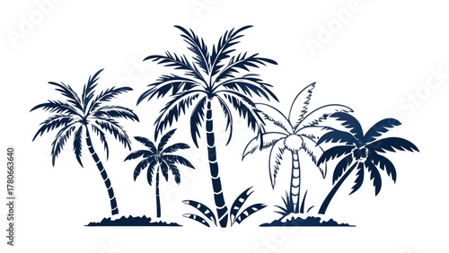Tropical Oasis: A stylized illustration of a collection of lush, tropical palm trees, evoking a sense of exotic locales and the allure of sun-kissed beaches.