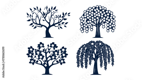 Various Tree Illustration: A collection of meticulously crafted tree illustrations, showcasing diverse arboreal forms and styles, ideal for design, nature studies, or decorative projects.