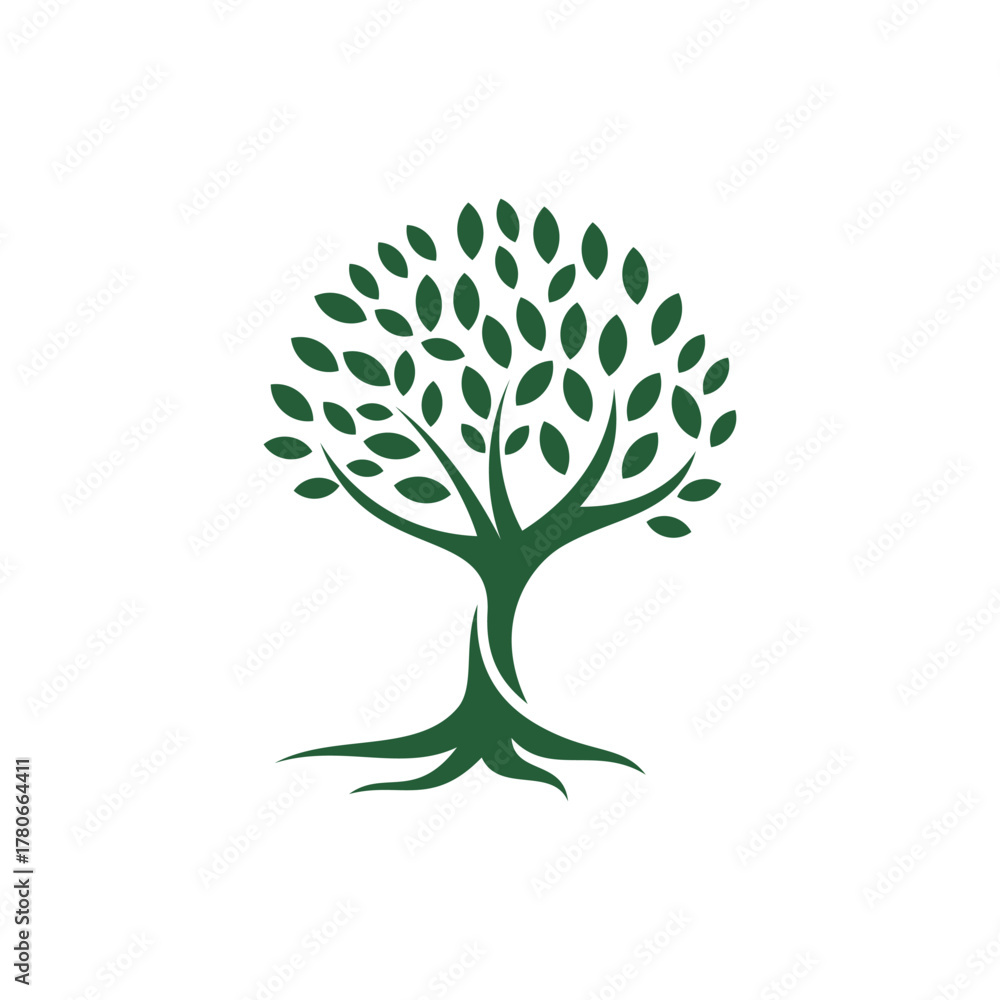 Naklejka premium Minimalist Green Tree and root Logo