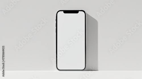 Modern Smartphone with Blank White Screen on Minimal Gray Background