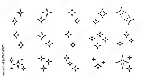 Set of sparkling star shapes, glitter effects, and shiny icons for design elements