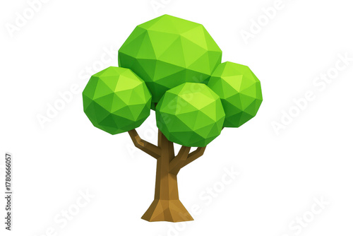 Fototapeta Naklejka Na Ścianę i Meble -  Stylized low poly tree digital illustration, 3d polygon nature element for game assets or infographic design