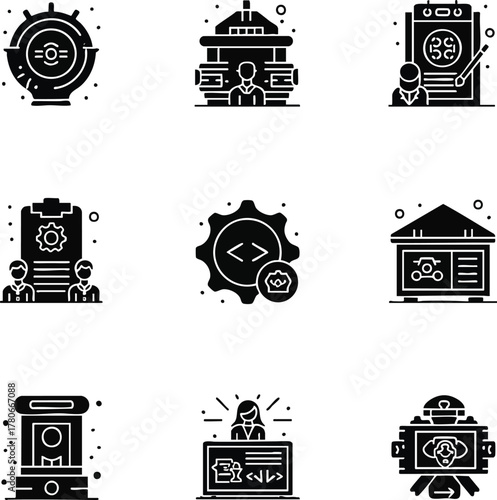 A collection of modern black glyph vector icons