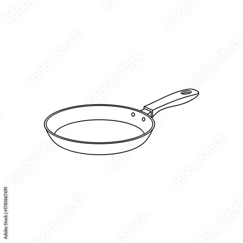 Simple outline drawing of a frying pan with handle  