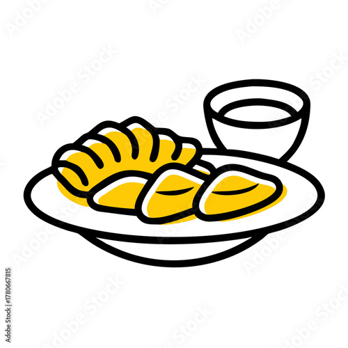 A vector illustration of a plate of sashimi on black