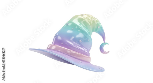 Iridescent Pastel Wizard Hat with Stars and Moon on White Background b8aef611647f842a5074174260bf0b49dr isolated on a transparent background