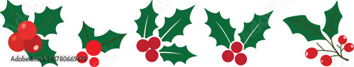 Holly berry icons set, Chritmas logo wirh holly berries.Christmas holly berry flat vector illustration icons set ,Cartoon holly leaves and berries.A simple illustration of holly leaves and berries