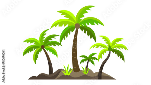 Tropical Paradise: A serene image showcasing a cluster of lush green palm trees thriving on a small plot of land, evoking a sense of tranquility and the beauty of nature.