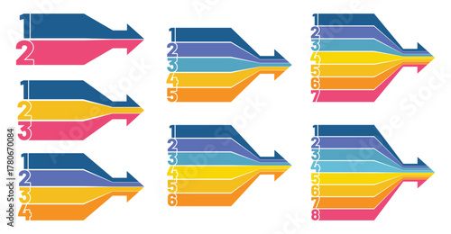 Modern arrow infographic set for business presentations and data visualization, ideal for illustrating step-by-step processes and project timelines with vibrant colors