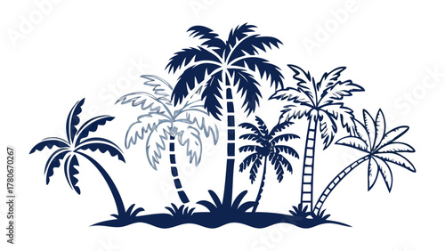 Tropical Silhouette: Capturing the essence of a serene tropical scene, a collection of elegant palm trees stand in silhouette against a clear sky, embodying tranquility.