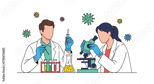 Scientists researching viruses and bacteria in a modern laboratory setting