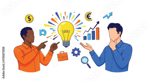 Brainstorming innovative financial ideas with two diverse business professionals