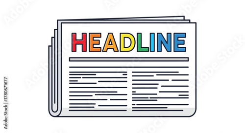 A colorful folded newspaper illustration with a prominent headline displayed